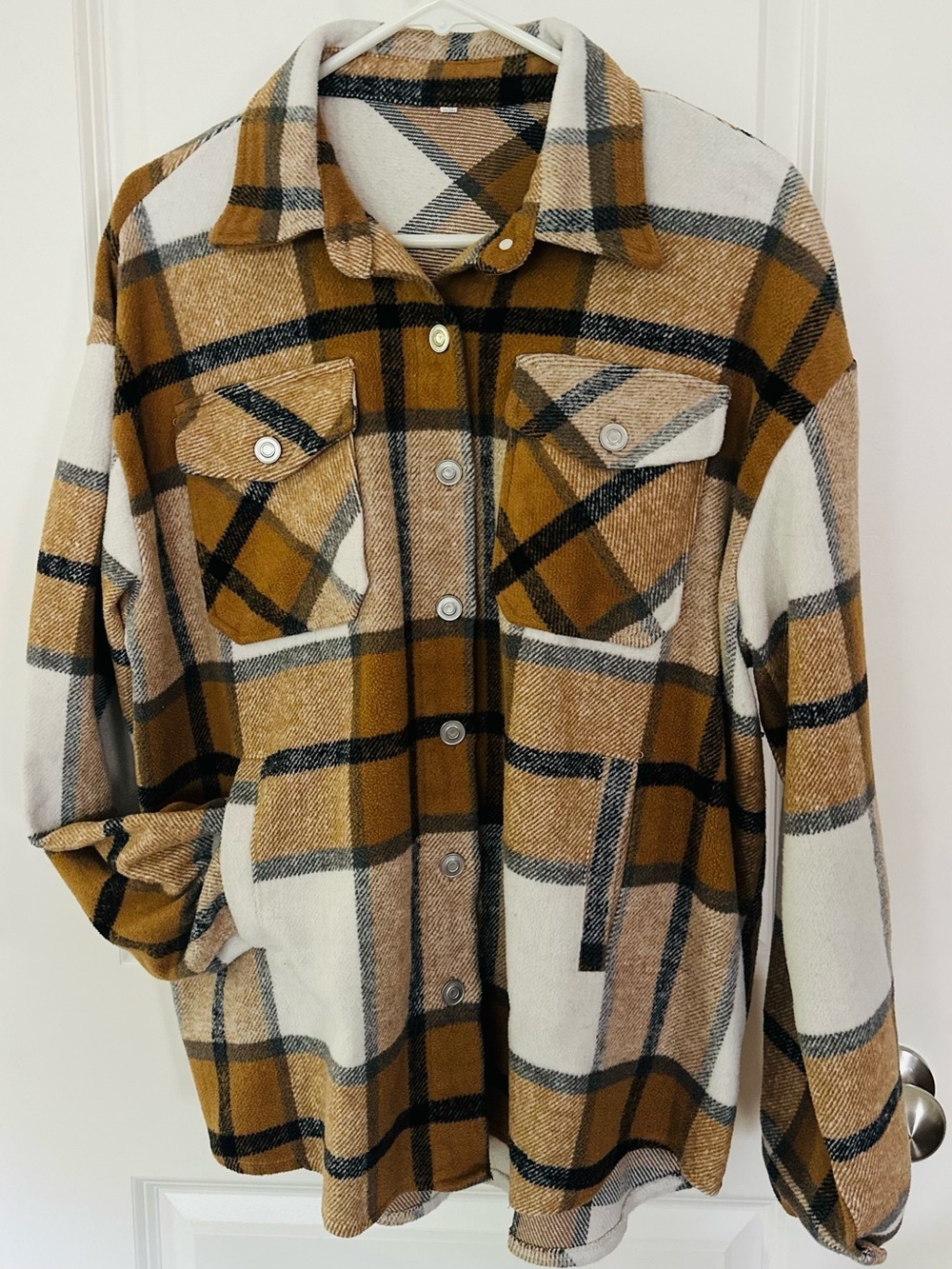 Cozy Plaid Shacket in Black, Brown & Cream - 2XL